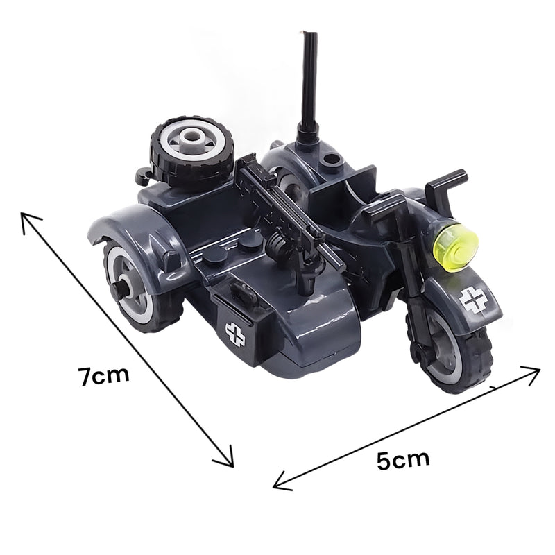 World War 2 German Military Motorcycle and Removable Sidecar (Grey) Building Blocks Toy Bricks Set | General Jim's Toys