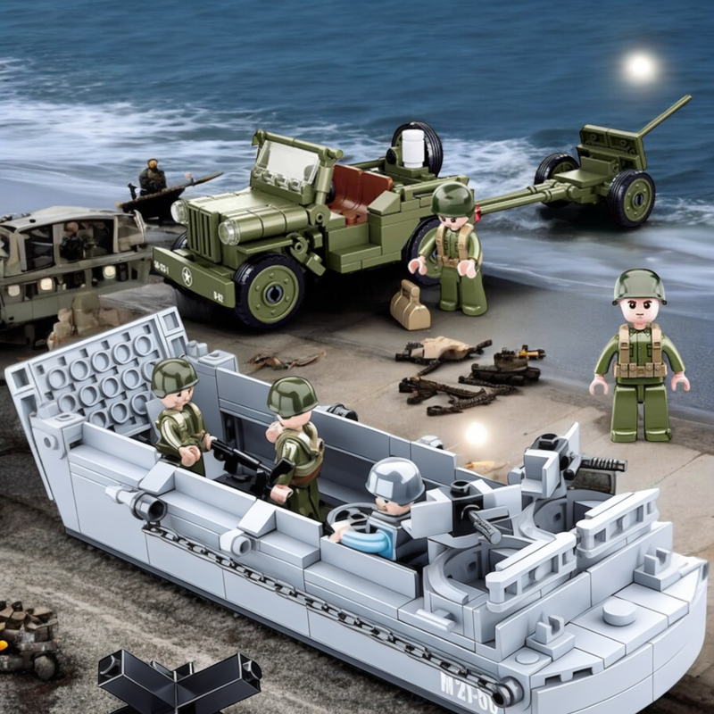 New Special Edition General Jim's WW2
Landing Craft Higgins Boat Building Block Set plus Jeep Vehicle & Figures