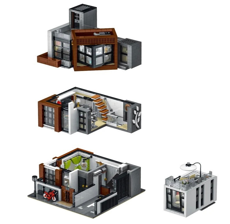 Open Box Modern Cubist Villa 3 Story Street View Creator Modular City Building Blocks Set | General Jim's Toys