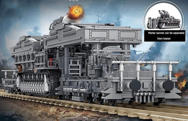 Military Germany Karl Heavy Tank Morser Carronade Mortar Toy Railway Building Blocks Set