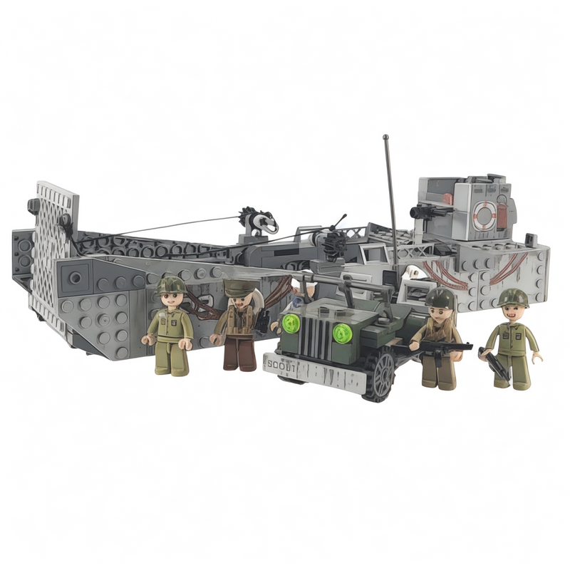 World War 2 Landing Craft Higgins Boat Building Block Set plus Jeep Vehicle & Figures