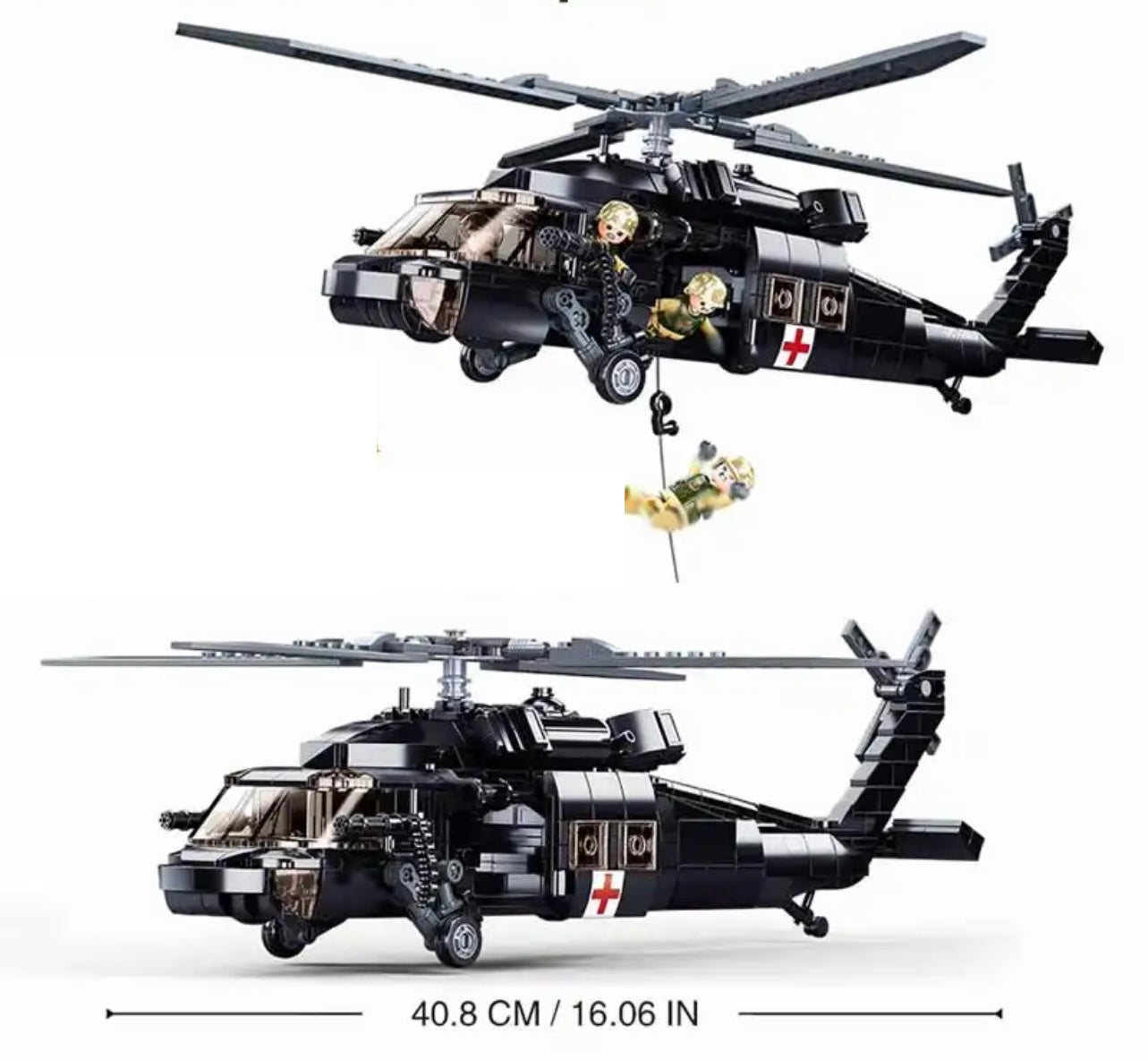 US UH-60 Marine Medical Black Hawk Military Helicopter Building Block Set | General Jim’s Toys & Bricks | GJ-UHBH