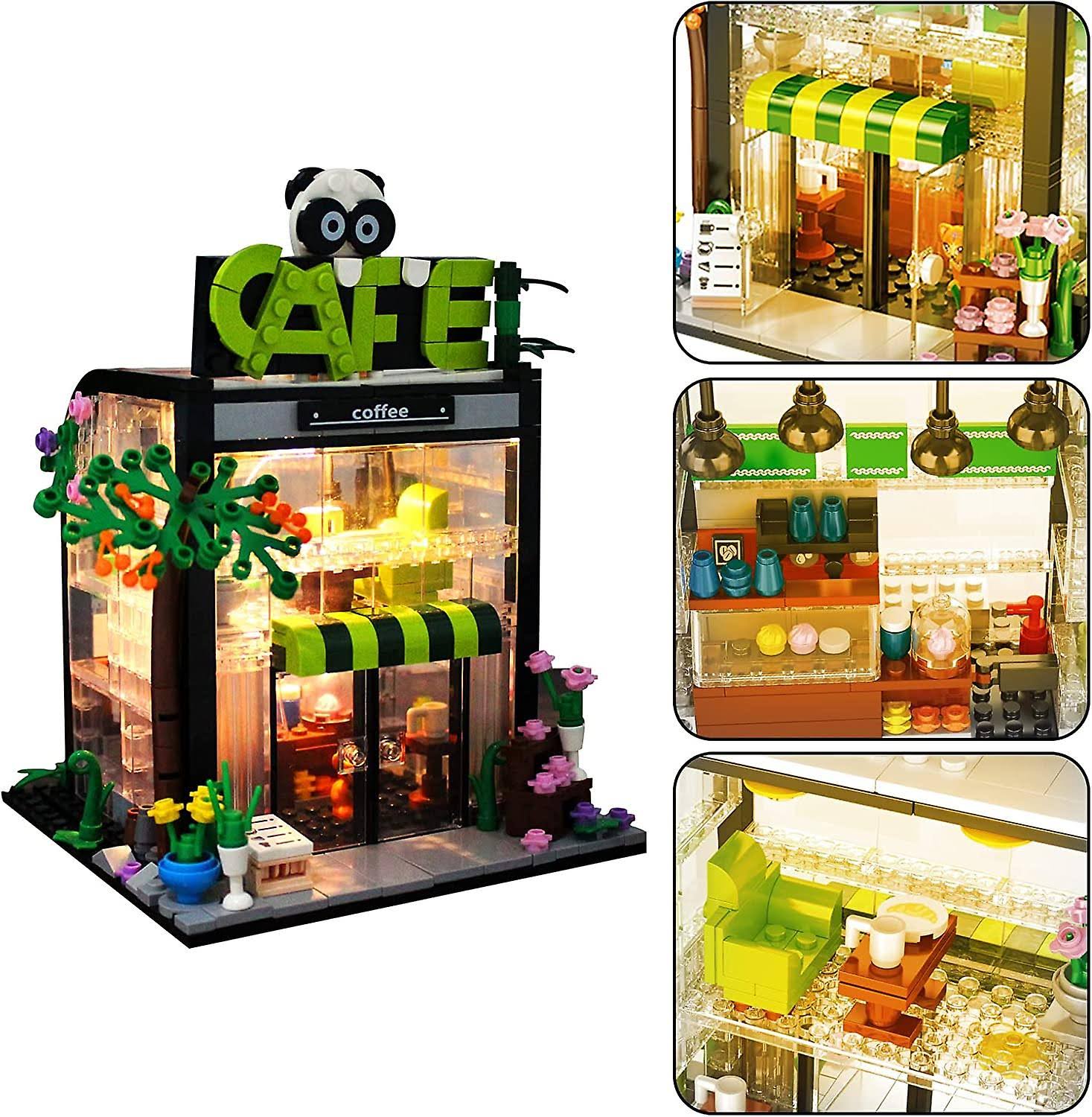 Lighted Panda Cafe Coffee House Building Blocks Set | General Jim's Toys & Bricks | GJ-LPC