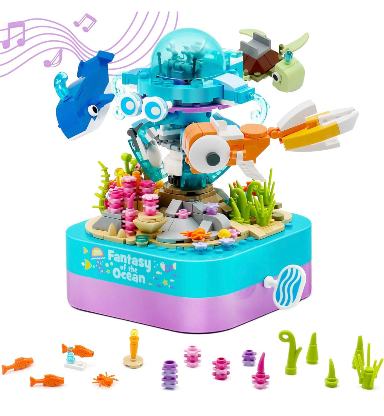 Ocean Fantasy – Rotating Music Box Building Brick Set | General Jim's Toys & Bricks | GJ-MBOF