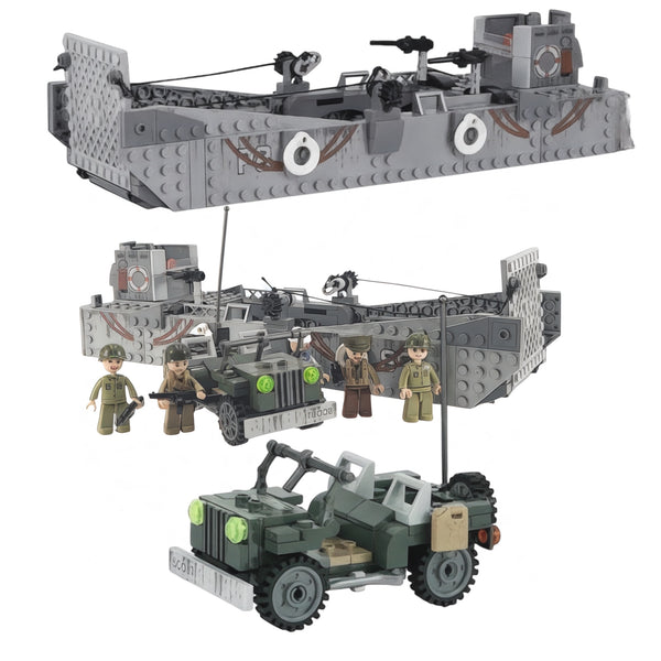 World War 2 Landing Craft Building Block Set plus Jeep Vehicle & Figures