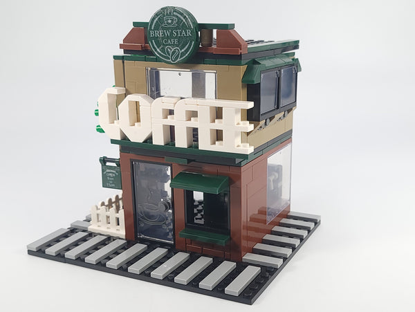 Brew Star Cafe Modular Two-Level Coffee Shop Building Brick Set: City-Themed Cafe Construction Kit - 283pcs  | General Jim's Toys