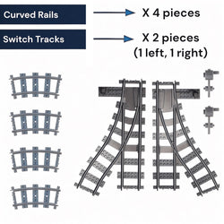 Building Blocks Train Tracks - Switch, Straight, Curved, Flex and Large Rails