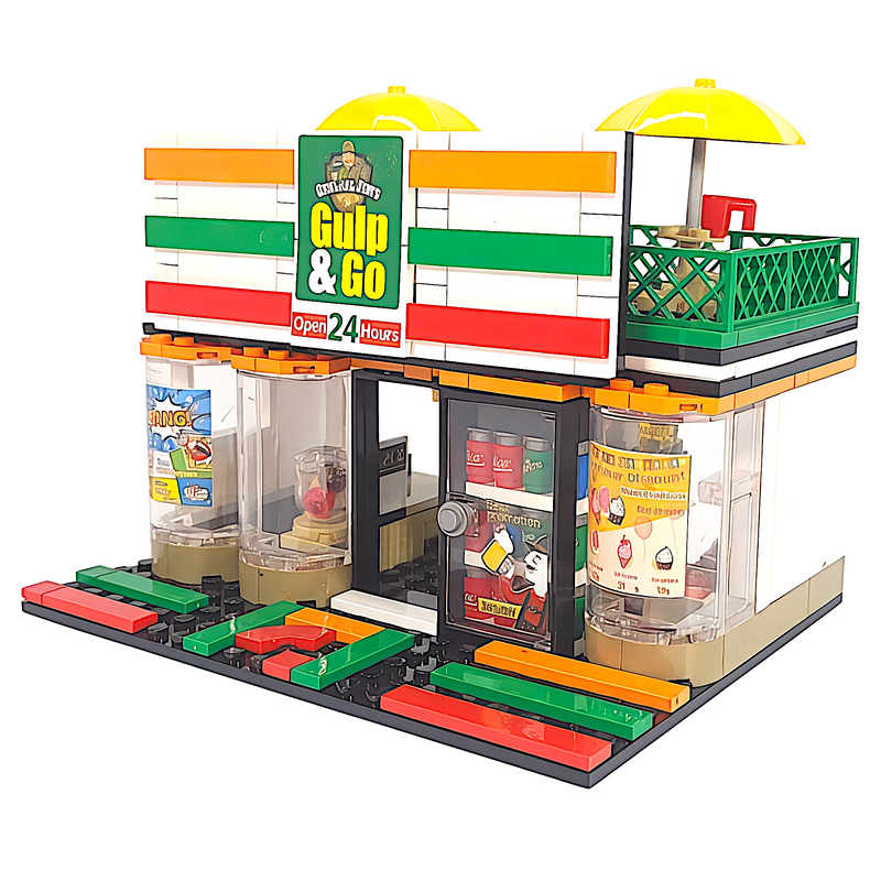 Modular Convenience Store & Gas Station Building Blocks Set - 320 Piece Creator Street Bricks | General Jim's Toys