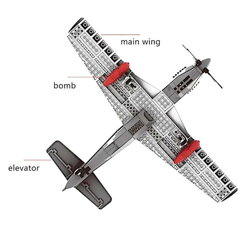 P-51 Mustang Fighter Jet Building Block Set, 258 Pieces | General Jim’s Toys