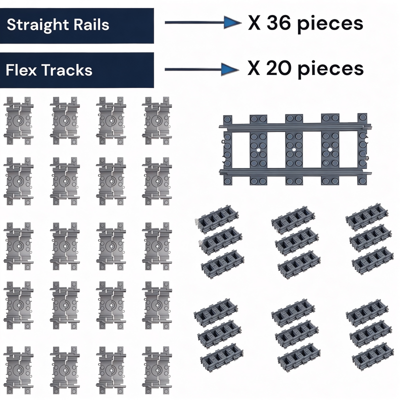 Building Blocks Train Tracks - Switch, Straight, Curved, Flex and Large Rails