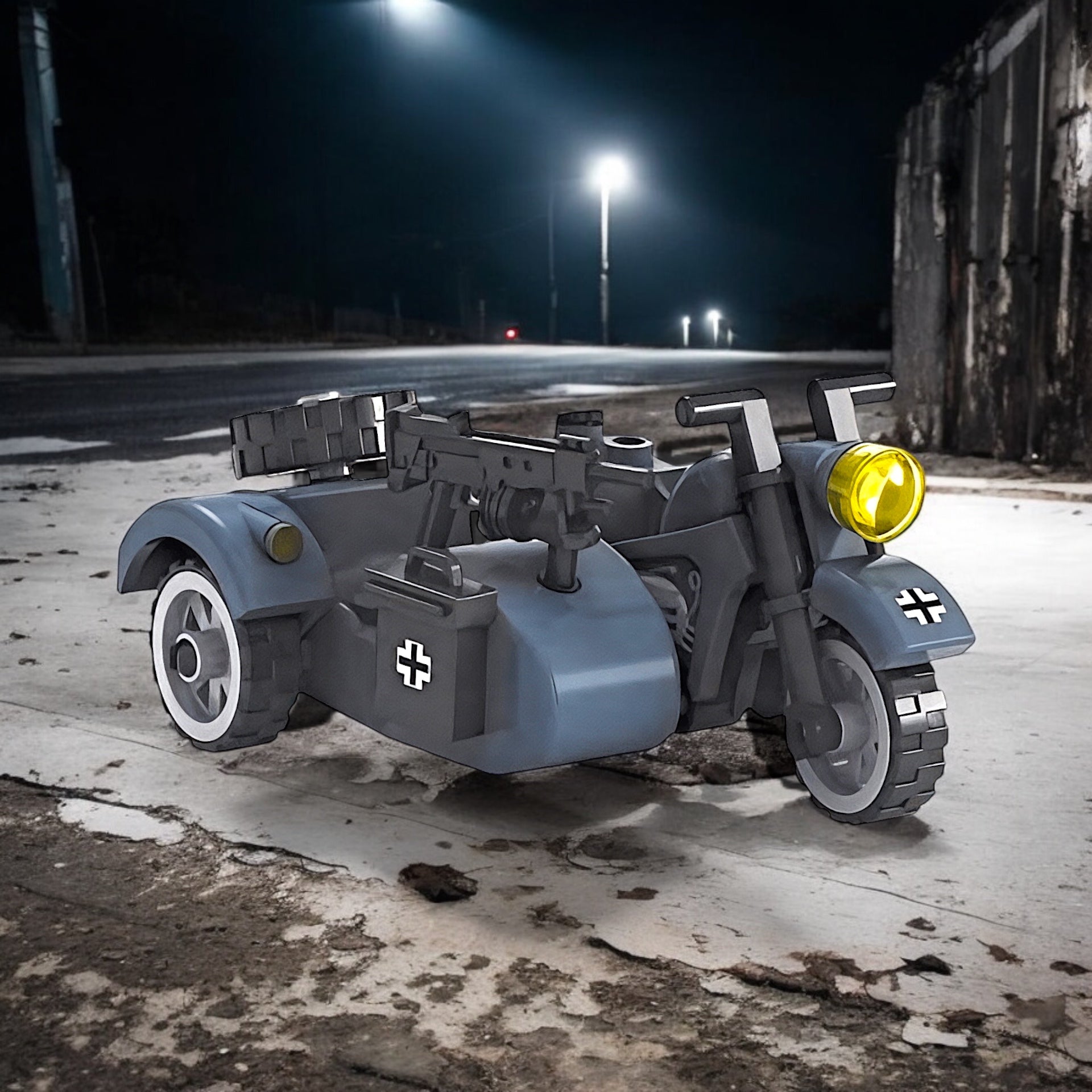 WWII German Military Motorcycle with Removable Sidecar (Grey) Building Blocks Set | General Jim's Toys & Bricks | GJ-GMWSD