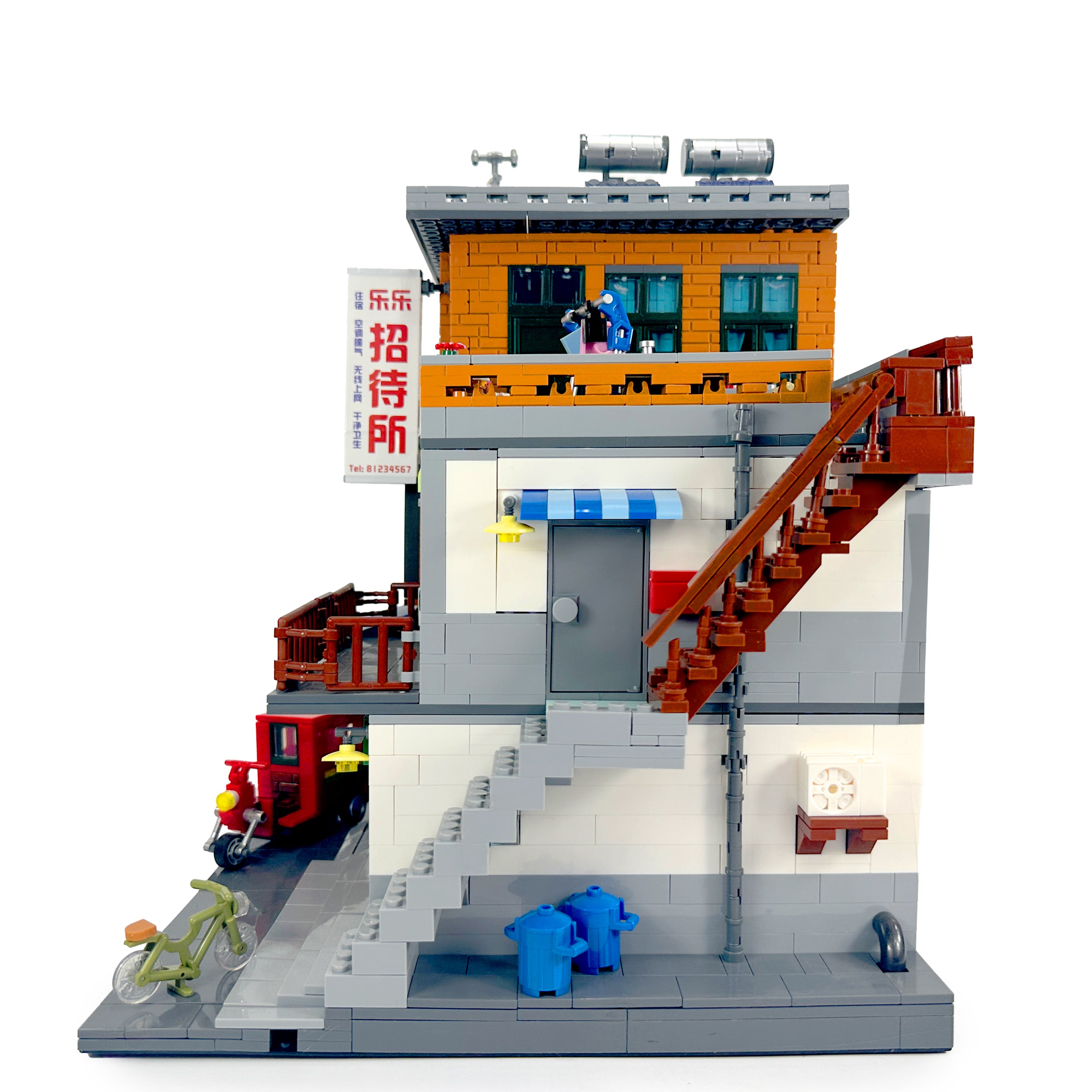 Left side view of Urban Village City Series set with rooftop garden visible