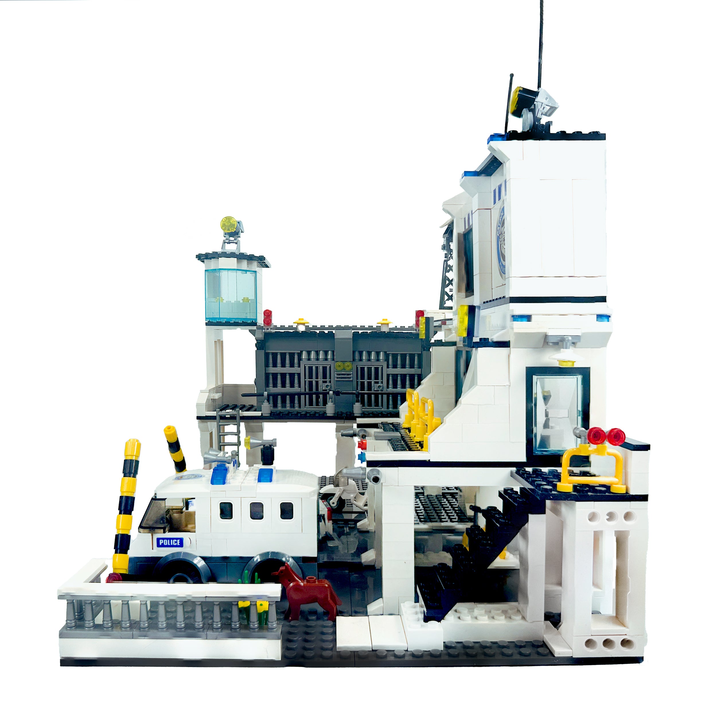 Left side view of urban police station modular building set