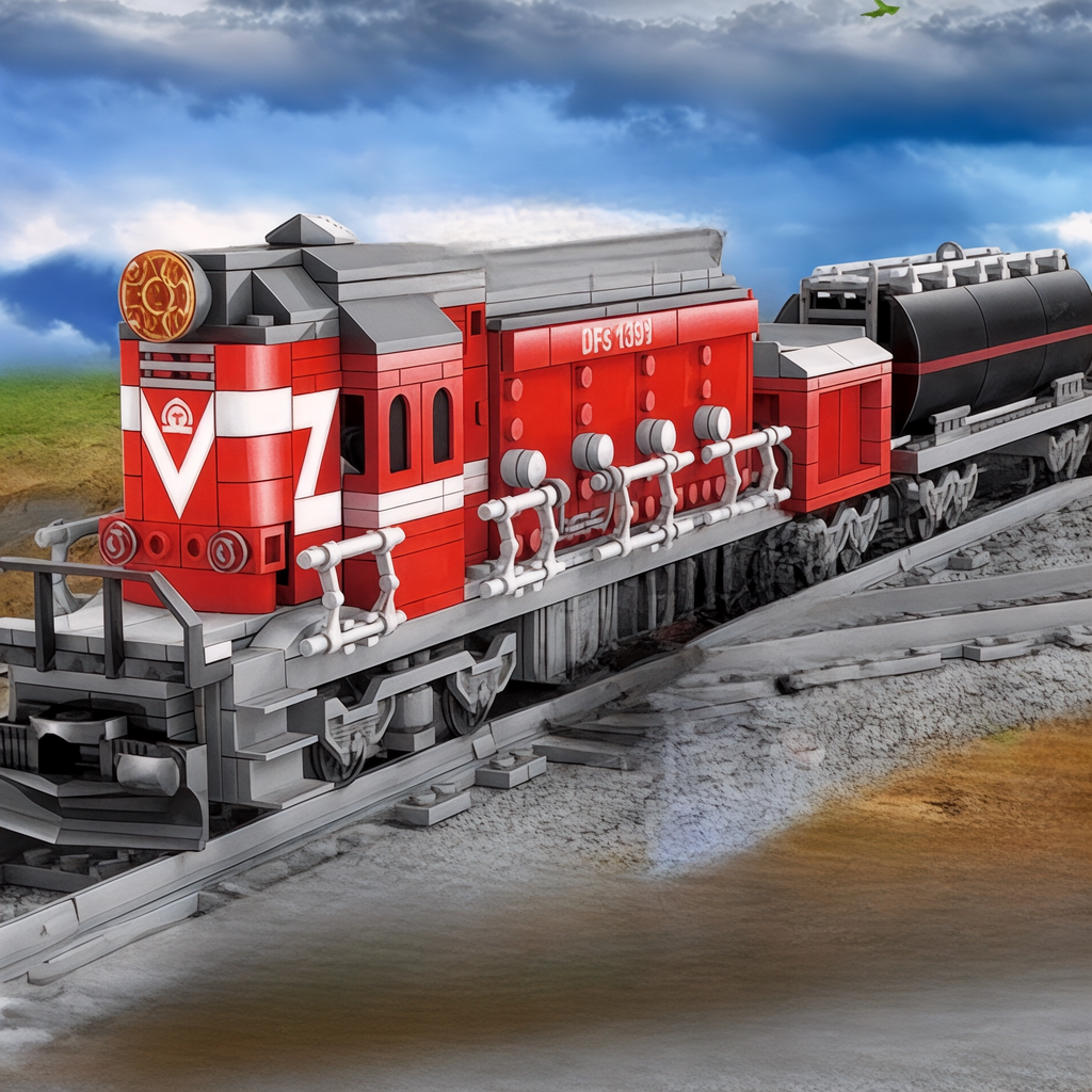 Rail Engine Pack Red Diesel Powered Moving Cargo Train Building Block Set