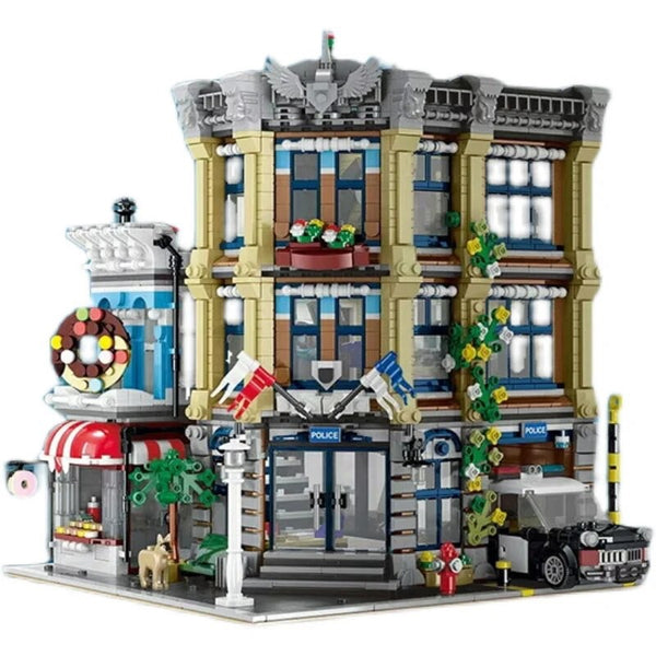 Police Station with Donut Shop Street View Creator Modular City Building Blocks Set | General Jim's Toys