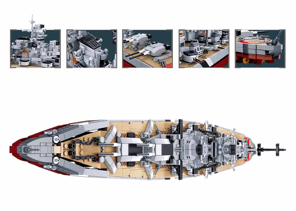 2-in-1 German Bismarck & Tirpitz Battleship Building Block Set | 1,849-Piece Historical Building Block Set | GJ-BIS