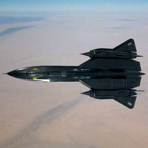 Top-down view of SR-71 Blackbird spy jet highlighting sleek design and twin engines