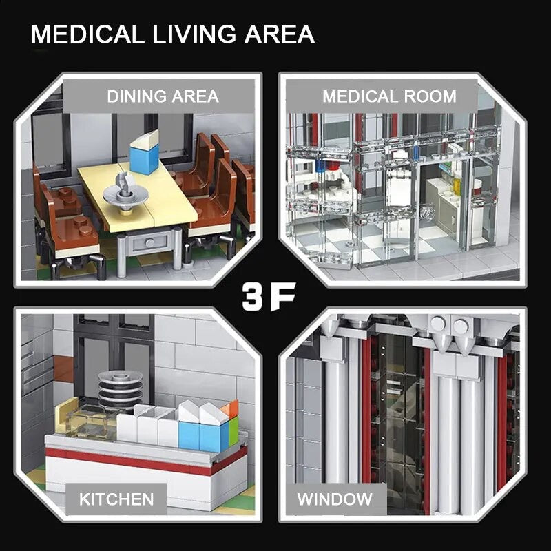 3 Level Lunatic Mad House Lunatic Asylum Hospital Modular City Building Blocks Set with Lighting | General Jim's Toys