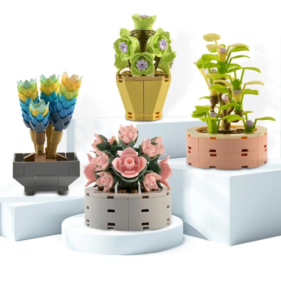 Succulent Plant Assortment Building Blocks Set – Set of 4| General Jim's Toys & Bricks | GJ-SPA