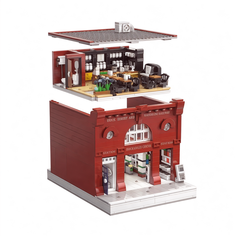 London Underground Modular Building Blocks Set with LED Lighting Brickadilly Circus Two Floor Brick Building Kit | General Jim's