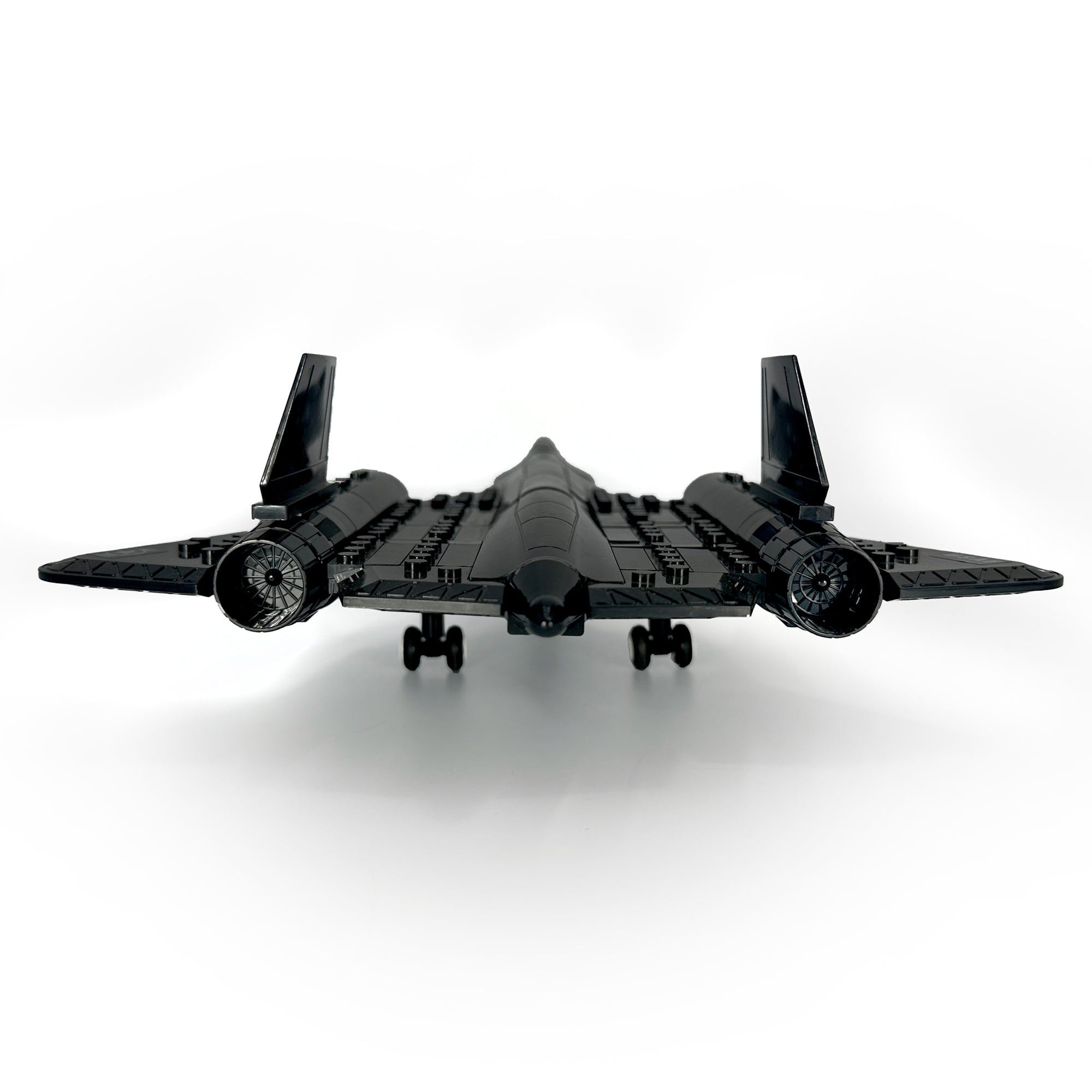 Rear view of SR-71 Blackbird model showing engine layout and tail structure