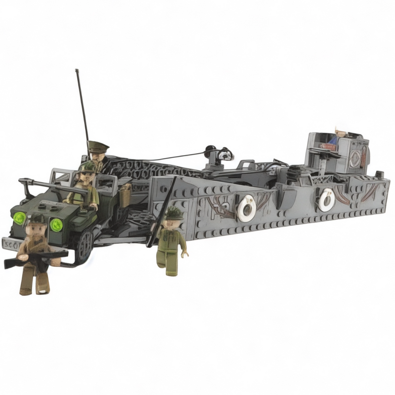 World War 2 Landing Craft Higgins Boat Building Block Set plus Jeep Vehicle & Figures