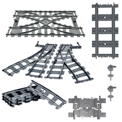 Building Blocks Train Tracks - Switch, Straight, Curved, Flex and Large Rails