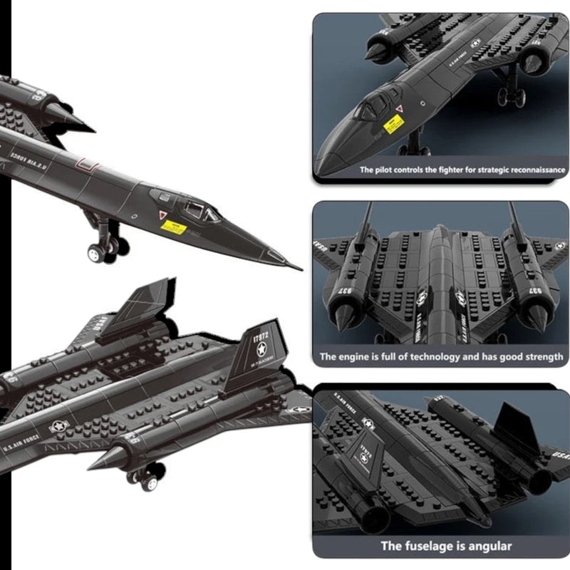 Military Series SR-71 Reconnaissance Aircraft Jet Blackbird Air Force Building Block Set (183 Pieces) -Building and Military Toys