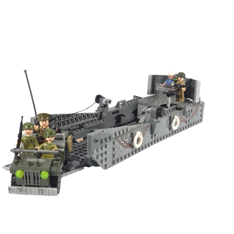 World War 2 Landing Craft Higgins Boat Building Block Set plus Jeep Vehicle & Figures