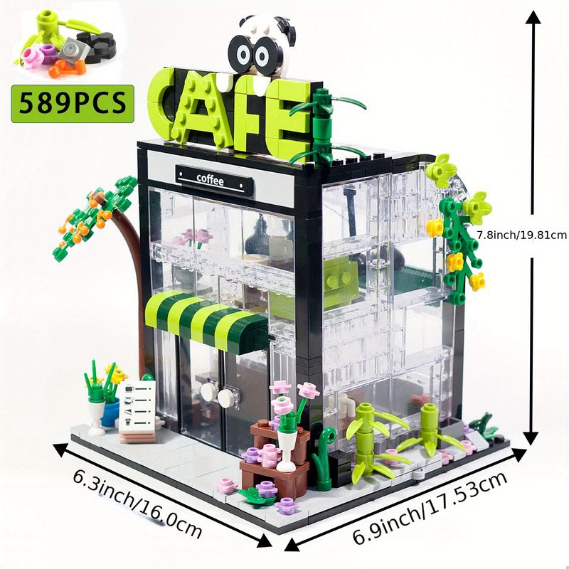 Panda Cafe Coffee House with Light Kit City Modular Building Blocks Brick Set