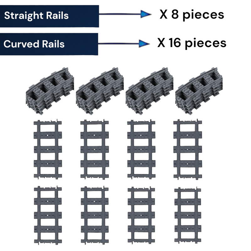 Building Blocks Train Tracks - Switch, Straight, Curved, Flex and Large Rails