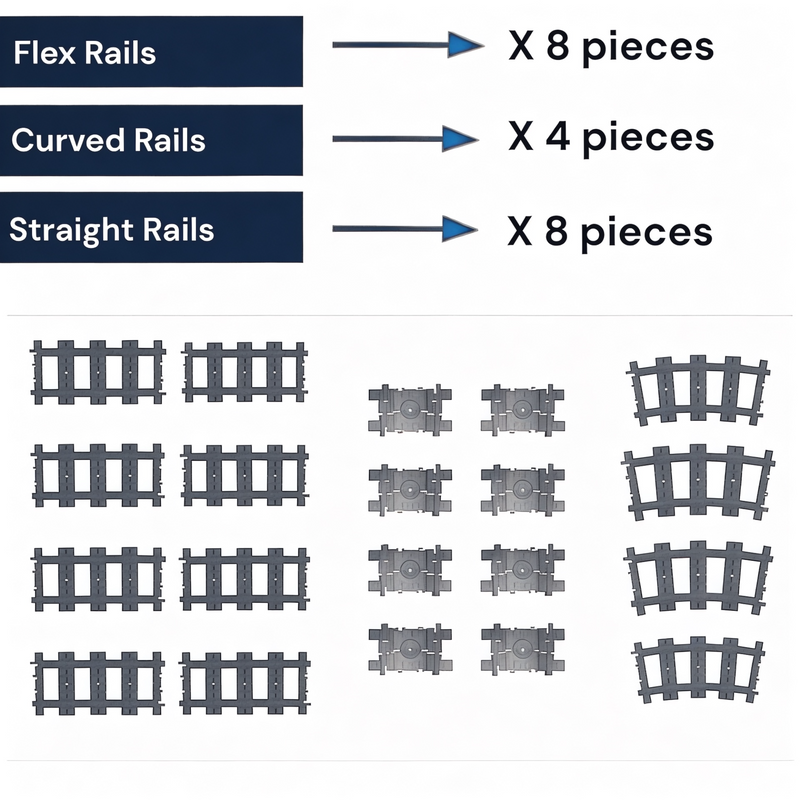 Building Blocks Train Tracks - Switch, Straight, Curved, Flex and Large Rails