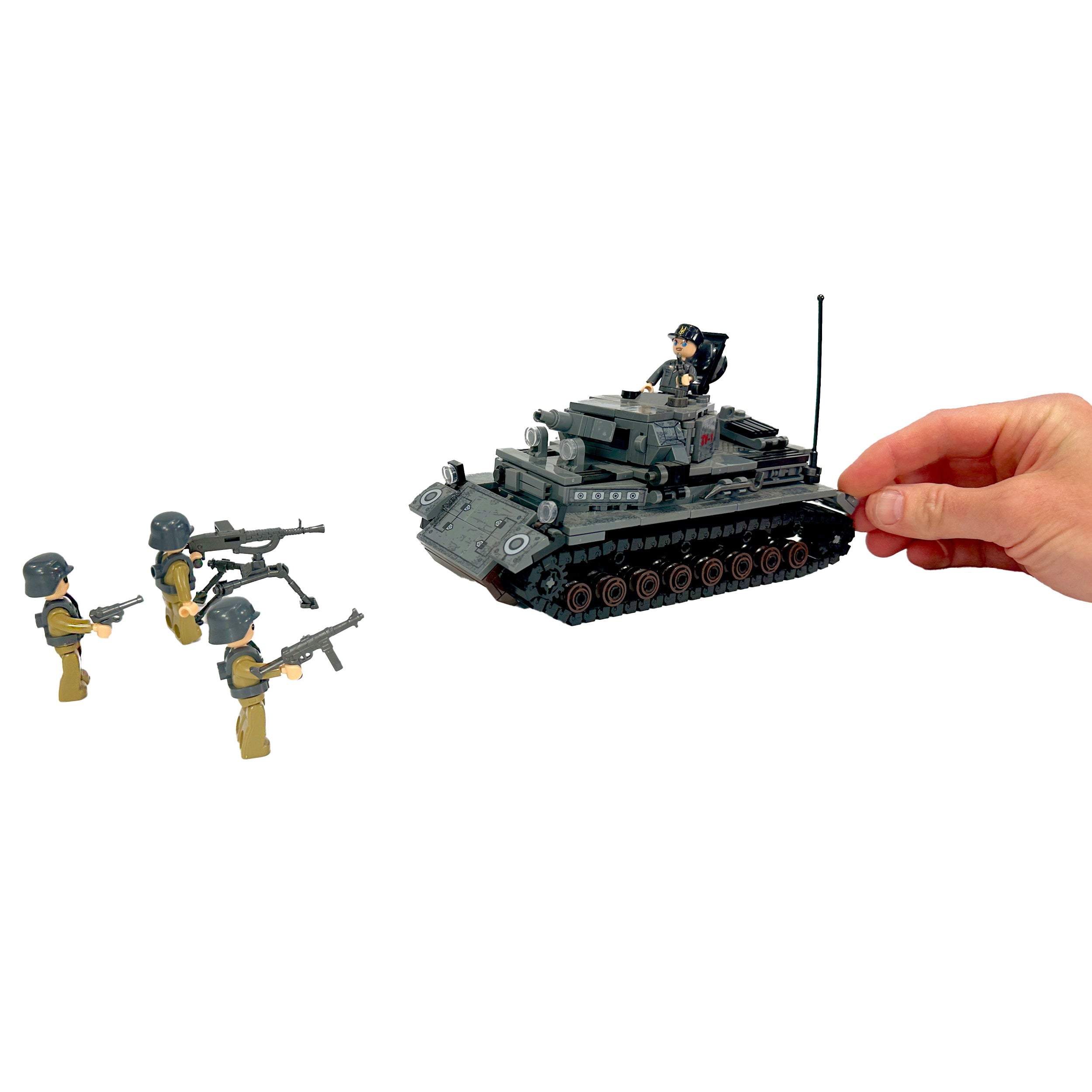Panzer IV tank shown with hand for scale, illustrating size for military dioramas