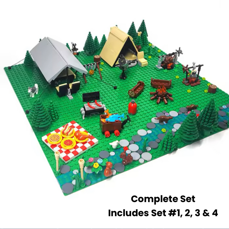 Camping Adventure Building Block Set (4 in 1 Set) – 545 Pieces Campfire Playset with Tent, Trees, Canoe, and Figures