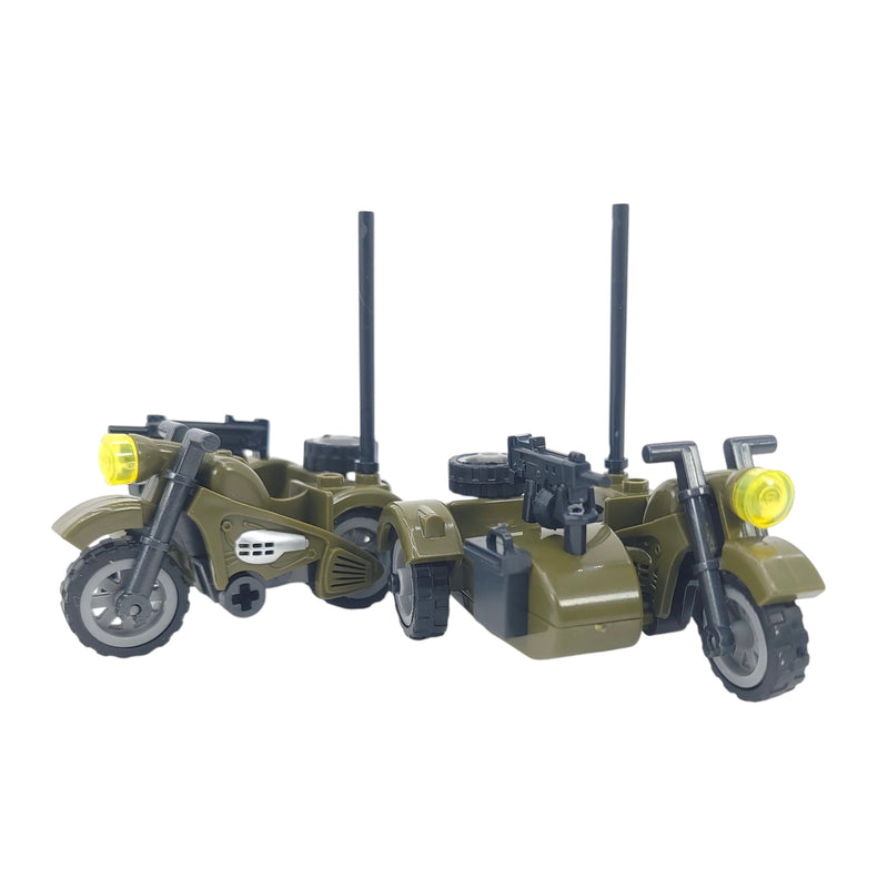 World War 2 German Military Motorcycle and Removable Sidecar (Green) Building Blocks Bricks Set