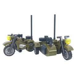 World War 2 German Military Motorcycle and Removable Sidecar (Green) Building Blocks Bricks Set