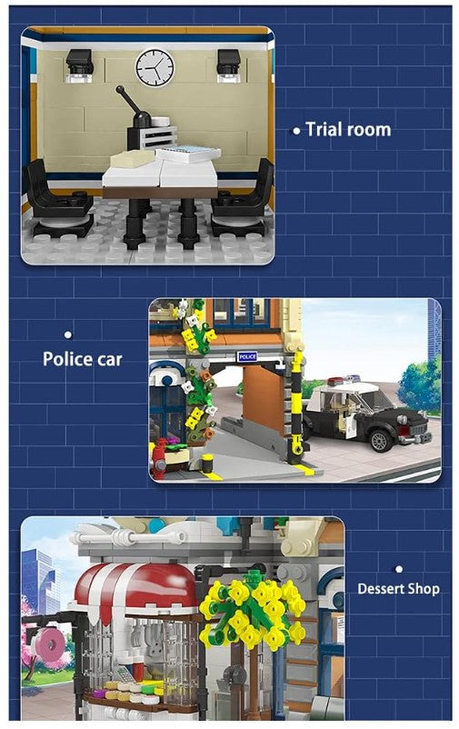 Open Box | Police Station with Donut Shop Modular City Building Blocks Set