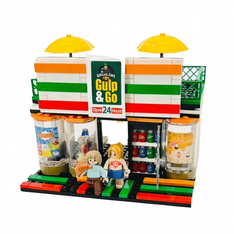 Modular Convenience Store & Gas Station Building Blocks Set - 320 Piece Creator Street Bricks | General Jim's Toys