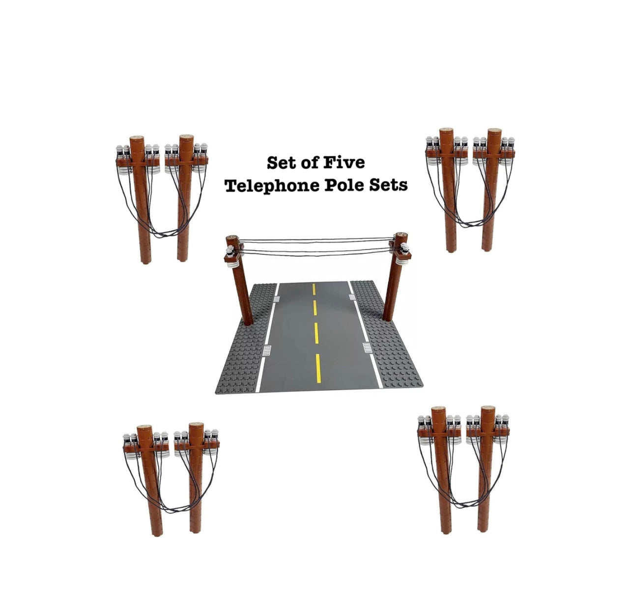 Telephone Pole Roadway Accessory Building Bricks Set (Qty 5) | General Jim's Toys | GJ-TGP5