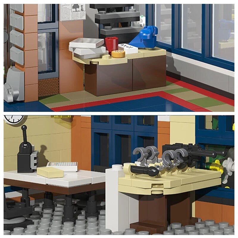 Open Box | Police Station with Donut Shop Modular City Building Blocks Set