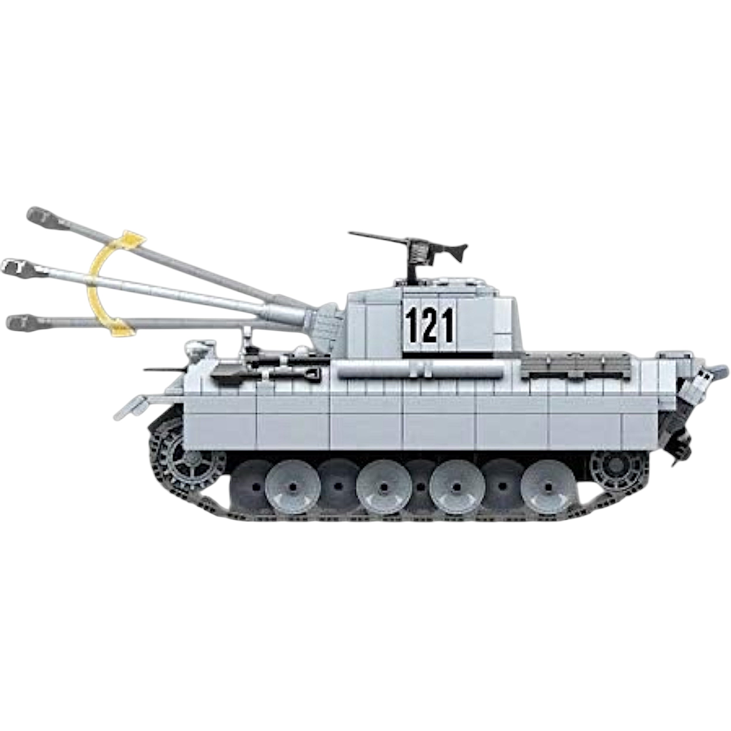 Side profile of German Panther tank model demonstrating the adjustable elevation of the long-barreled gun – functional turret designed for immersive play and realistic display