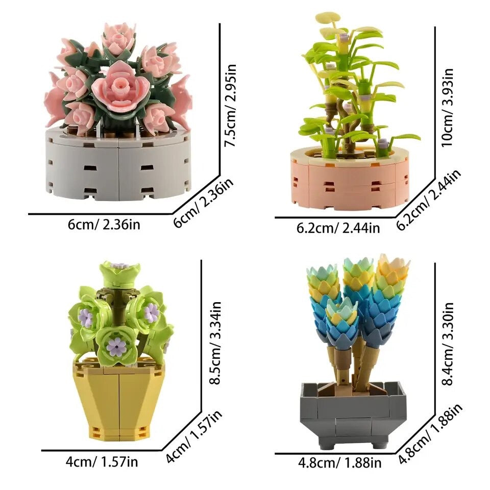 Succulent Plant Assortment Building Blocks Set – Set of 4| General Jim's Toys & Bricks | GJ-SPA