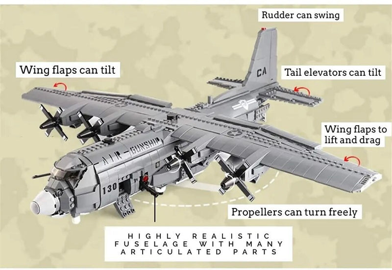 OPEN BOX Lockheed AC-130 Hercules Gunship Building Blocks Toy Bricks Set Airplane | General Jim's Toys