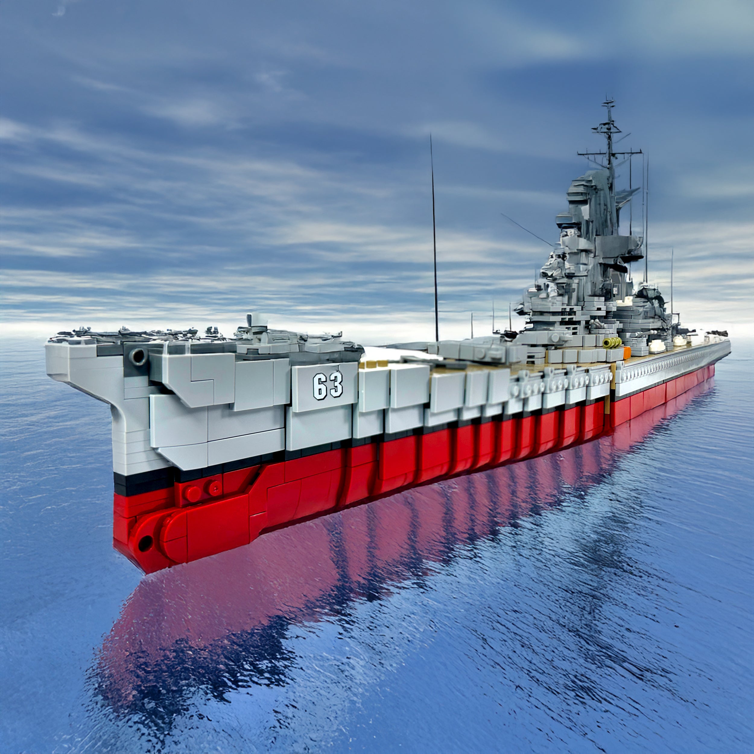 USS Missouri battleship floating on simulated ocean water for realistic diorama scene