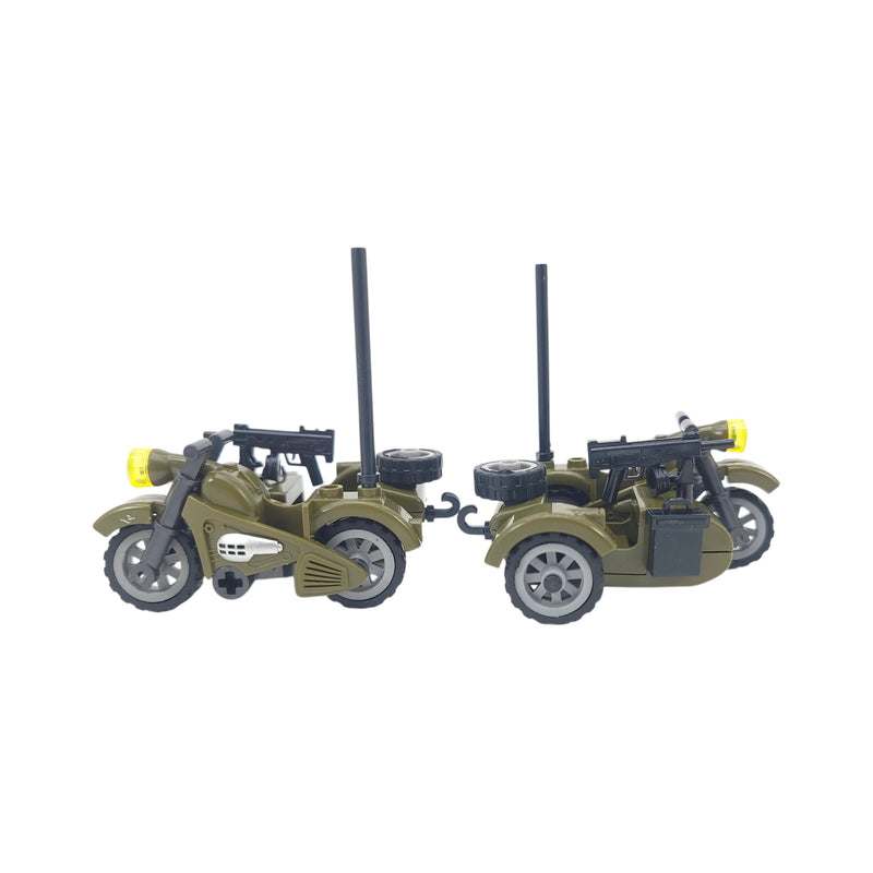 World War 2 German Military Motorcycle and Removable Sidecar (Green) Building Blocks Bricks Set