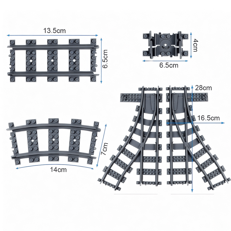 Building Blocks Train Tracks - Switch, Straight, Curved, Flex and Large Rails