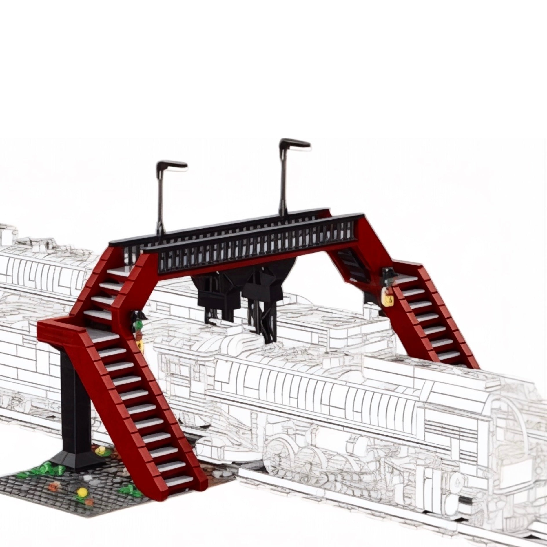Red Railway Crossing Bridge Building Block Set | General Jim's Toys | GJ-RRC