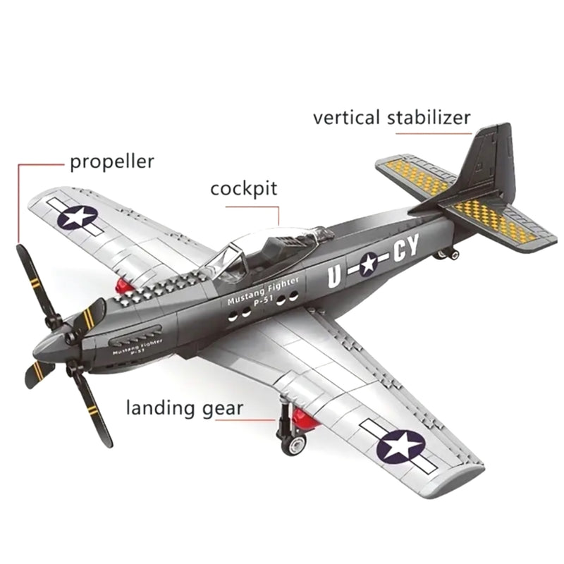 P-51 Mustang Fighter Jet Building Block Set, 258 Pieces | General Jim’s Toys