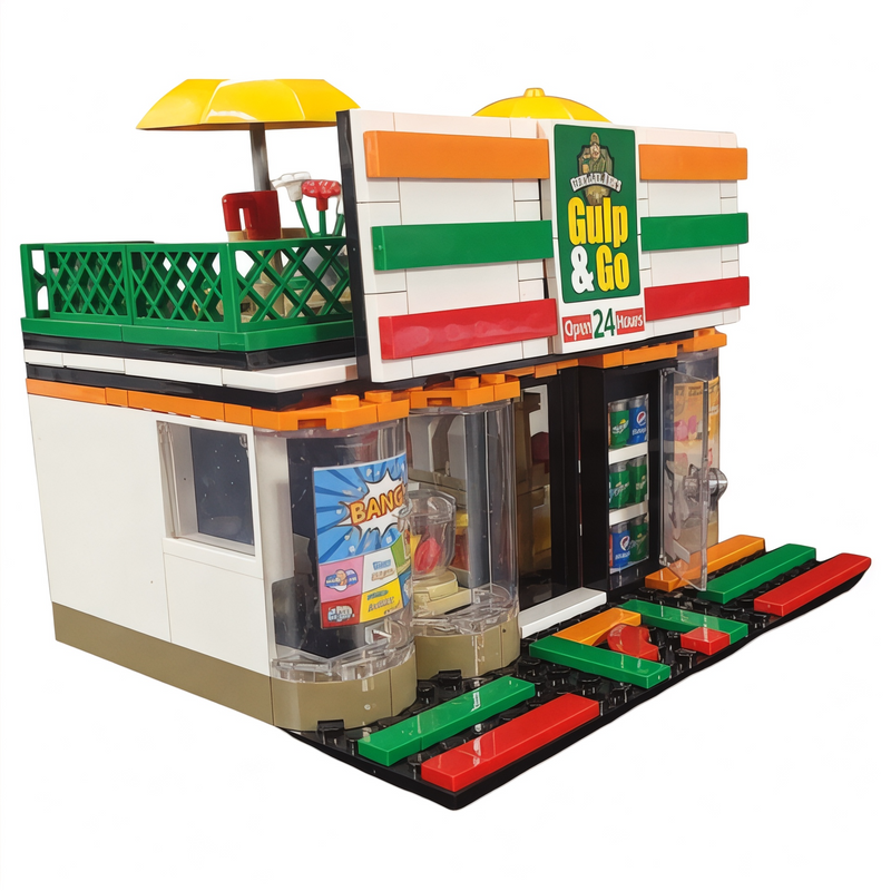 Modular Convenience Store & Gas Station Building Blocks Set - 320 Piece Creator Street Bricks | General Jim's Toys