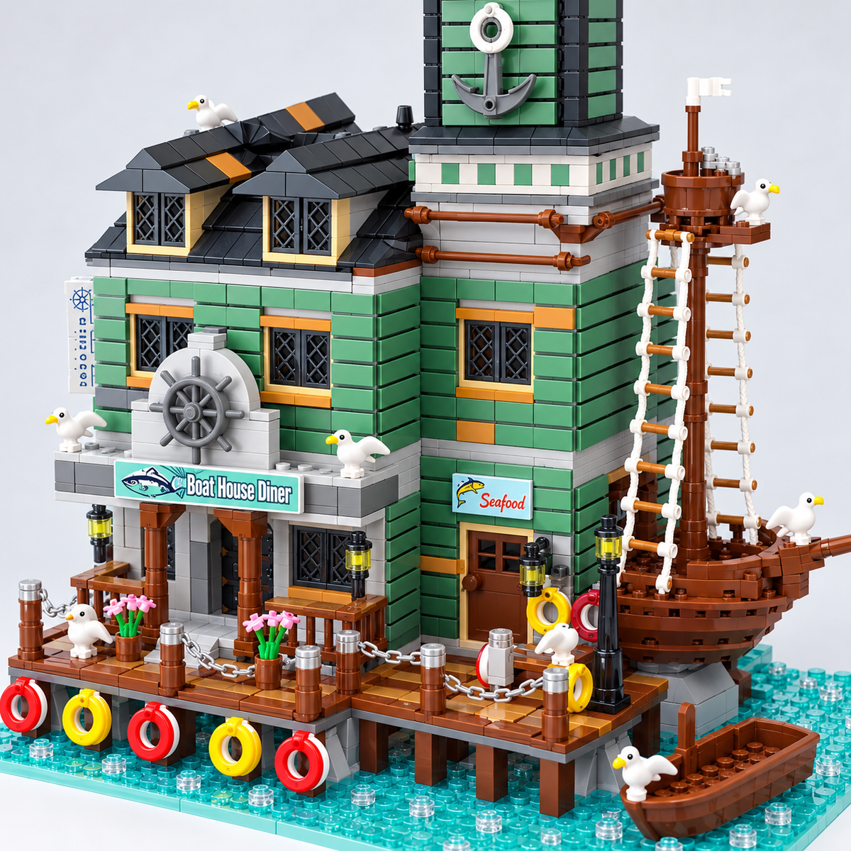 Harbortown Boat House Diner Building Blocks Set | General Jim’s Toys & Bricks | GJ-BHD